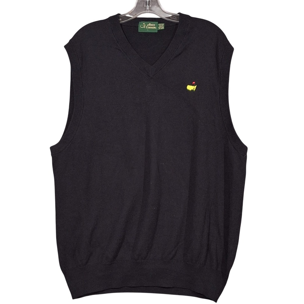 Amen Corner Masters Golf Sweater Vest Mens Large Black 100% Pima Cotton V-Neck
